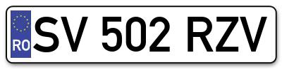 Placuta inmatriculare numar auto  SV-502-RZV, SV 502 RZV, SV502RZV