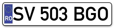 Placuta inmatriculare numar auto  SV-503-BGO, SV 503 BGO, SV503BGO