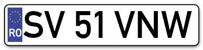 Placuta inmatriculare numar auto  SV-51-VNW, SV 51 VNW, SV51VNW