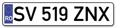 Placuta inmatriculare numar auto  SV-519-ZNX, SV 519 ZNX, SV519ZNX