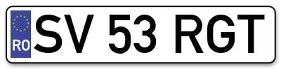 Placuta inmatriculare numar auto  SV-53-RGT, SV 53 RGT, SV53RGT