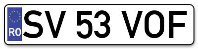 Placuta inmatriculare numar auto  SV-53-VOF, SV 53 VOF, SV53VOF