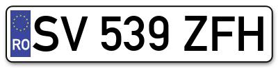 Placuta inmatriculare numar auto  SV-539-ZFH, SV 539 ZFH, SV539ZFH