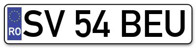 Placuta inmatriculare numar auto  SV-54-BEU, SV 54 BEU, SV54BEU