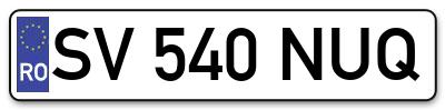Placuta inmatriculare numar auto  SV-540-NUQ, SV 540 NUQ, SV540NUQ