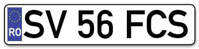 Placuta inmatriculare numar auto  SV-56-FCS, SV 56 FCS, SV56FCS