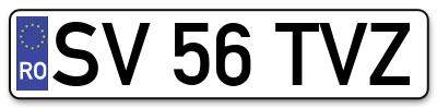 Placuta inmatriculare numar auto  SV-56-TVZ, SV 56 TVZ, SV56TVZ