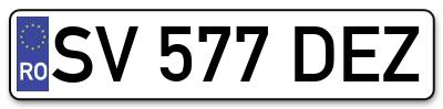 Placuta inmatriculare numar auto  SV-577-DEZ, SV 577 DEZ, SV577DEZ