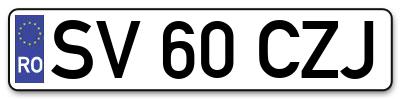 Placuta inmatriculare numar auto  SV-60-CZJ, SV 60 CZJ, SV60CZJ