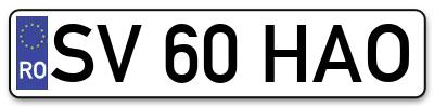 Placuta inmatriculare numar auto  SV-60-HAO, SV 60 HAO, SV60HAO