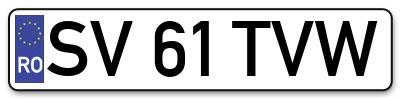 Placuta inmatriculare numar auto  SV-61-TVW, SV 61 TVW, SV61TVW