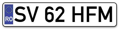 Placuta inmatriculare numar auto  SV-62-HFM, SV 62 HFM, SV62HFM