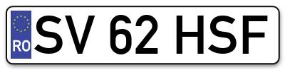 Placuta inmatriculare numar auto  SV-62-HSF, SV 62 HSF, SV62HSF