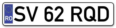 Placuta inmatriculare numar auto  SV-62-RQD, SV 62 RQD, SV62RQD