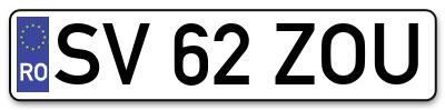 Placuta inmatriculare numar auto  SV-62-ZOU, SV 62 ZOU, SV62ZOU