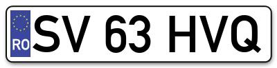 Placuta inmatriculare numar auto  SV-63-HVQ, SV 63 HVQ, SV63HVQ