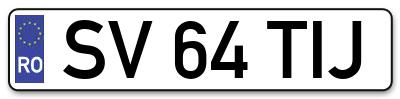 Placuta inmatriculare numar auto  SV-64-TIJ, SV 64 TIJ, SV64TIJ