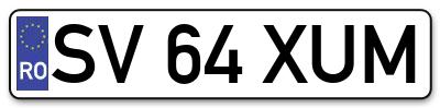 Placuta inmatriculare numar auto  SV-64-XUM, SV 64 XUM, SV64XUM