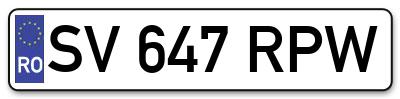 Placuta inmatriculare numar auto  SV-647-RPW, SV 647 RPW, SV647RPW