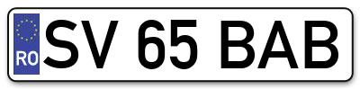 Placuta inmatriculare numar auto  SV-65-BAB, SV 65 BAB, SV65BAB