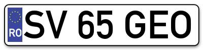 Placuta inmatriculare numar auto  SV-65-GEO, SV 65 GEO, SV65GEO