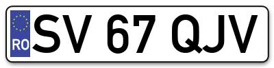 Placuta inmatriculare numar auto  SV-67-QJV, SV 67 QJV, SV67QJV