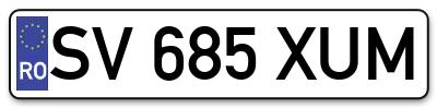 Placuta inmatriculare numar auto  SV-685-XUM, SV 685 XUM, SV685XUM