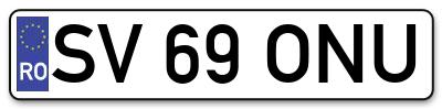 Placuta inmatriculare numar auto  SV-69-ONU, SV 69 ONU, SV69ONU