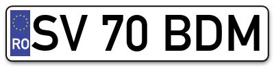 Placuta inmatriculare numar auto  SV-70-BDM, SV 70 BDM, SV70BDM
