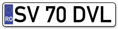 Placuta inmatriculare numar auto  SV-70-DVL, SV 70 DVL, SV70DVL