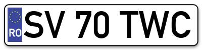 Placuta inmatriculare numar auto  SV-70-TWC, SV 70 TWC, SV70TWC