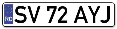 Placuta inmatriculare numar auto  SV-72-AYJ, SV 72 AYJ, SV72AYJ
