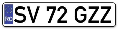 Placuta inmatriculare numar auto  SV-72-GZZ, SV 72 GZZ, SV72GZZ