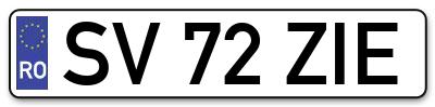 Placuta inmatriculare numar auto  SV-72-ZIE, SV 72 ZIE, SV72ZIE