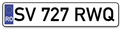 Placuta inmatriculare numar auto  SV-727-RWQ, SV 727 RWQ, SV727RWQ