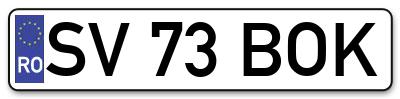 Placuta inmatriculare numar auto  SV-73-BOK, SV 73 BOK, SV73BOK