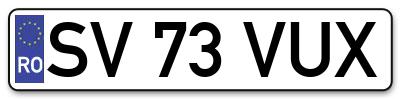 Placuta inmatriculare numar auto  SV-73-VUX, SV 73 VUX, SV73VUX