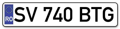 Placuta inmatriculare numar auto  SV-740-BTG, SV 740 BTG, SV740BTG