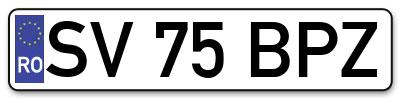 Placuta inmatriculare numar auto  SV-75-BPZ, SV 75 BPZ, SV75BPZ