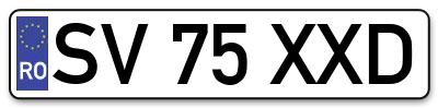 Placuta inmatriculare numar auto  SV-75-XXD, SV 75 XXD, SV75XXD