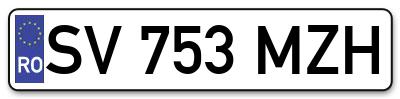 Placuta inmatriculare numar auto  SV-753-MZH, SV 753 MZH, SV753MZH