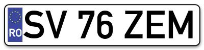 Placuta inmatriculare numar auto  SV-76-ZEM, SV 76 ZEM, SV76ZEM