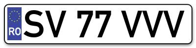 Placuta inmatriculare numar auto  SV-77-VVV, SV 77 VVV, SV77VVV