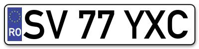 Placuta inmatriculare numar auto  SV-77-YXC, SV 77 YXC, SV77YXC