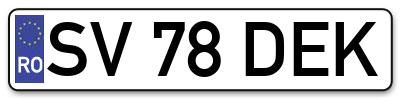 Placuta inmatriculare numar auto  SV-78-DEK, SV 78 DEK, SV78DEK