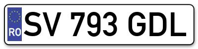 Placuta inmatriculare numar auto  SV-793-GDL, SV 793 GDL, SV793GDL