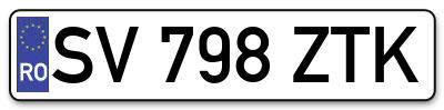 Placuta inmatriculare numar auto  SV-798-ZTK, SV 798 ZTK, SV798ZTK