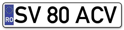 Placuta inmatriculare numar auto  SV-80-ACV, SV 80 ACV, SV80ACV