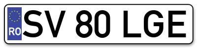Placuta inmatriculare numar auto  SV-80-LGE, SV 80 LGE, SV80LGE