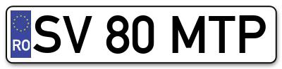 Placuta inmatriculare numar auto  SV-80-MTP, SV 80 MTP, SV80MTP